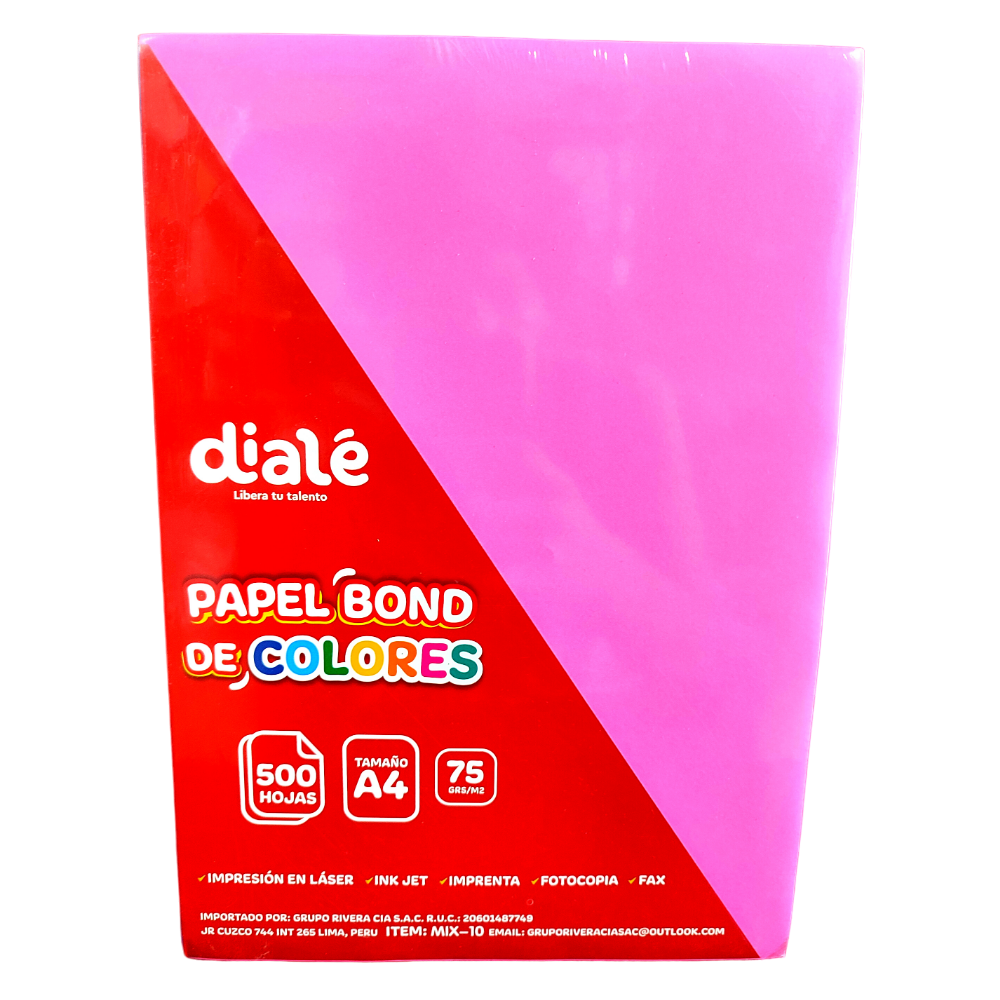 HOJA BOND A4 COLORES 75GR DIALE 