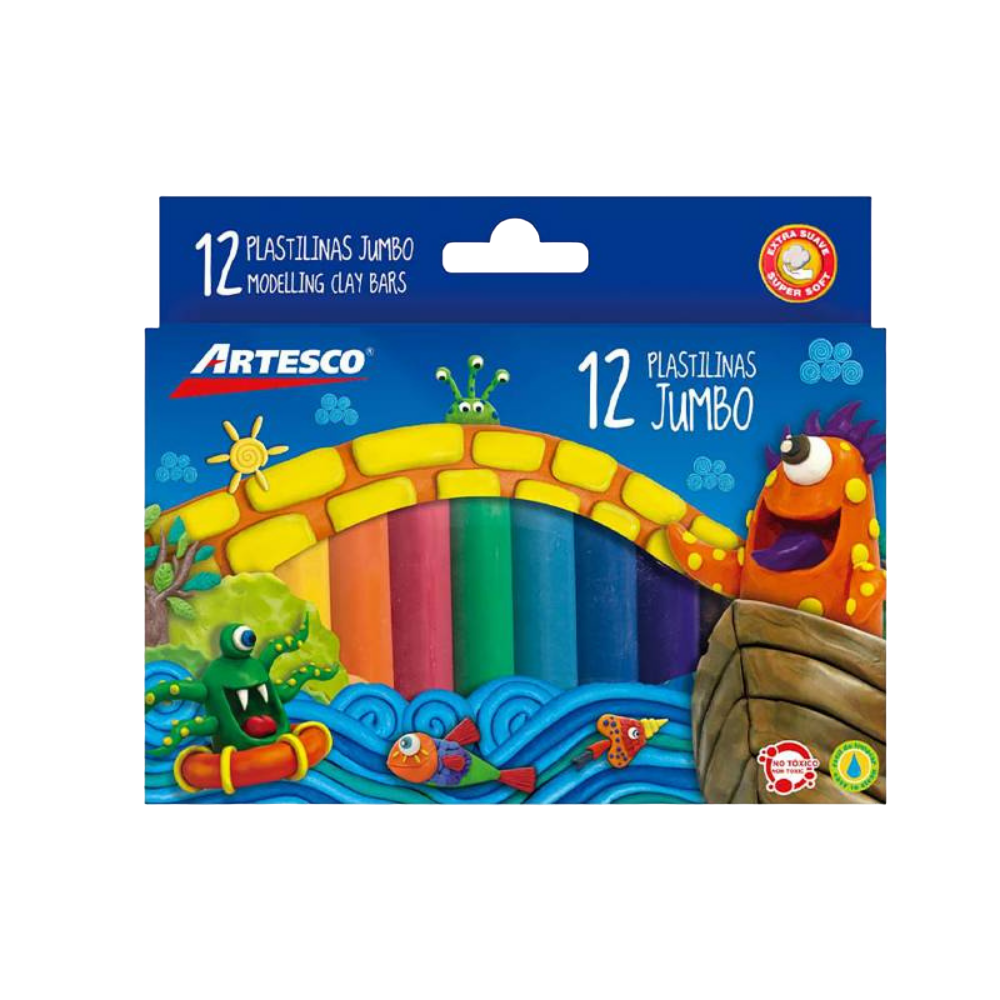 PLASTILINA JUMBO X 12 COLORES ARTESCO